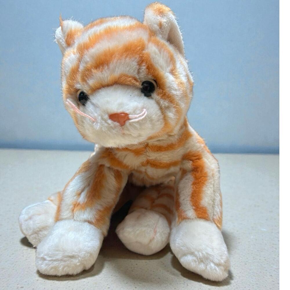 TY Beanie Babies Amber The Orange & Cream Tabby Cat/Kitten Plush 11”